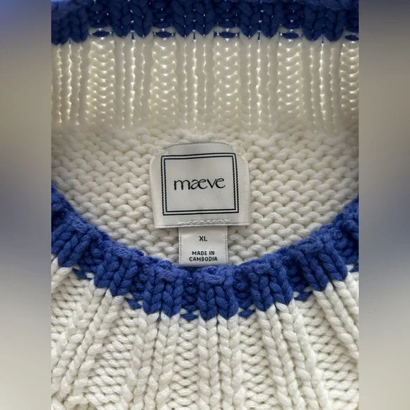 NWT Maeve by Anthropologie Blue & Cream Sweater - Picture 2 of 10